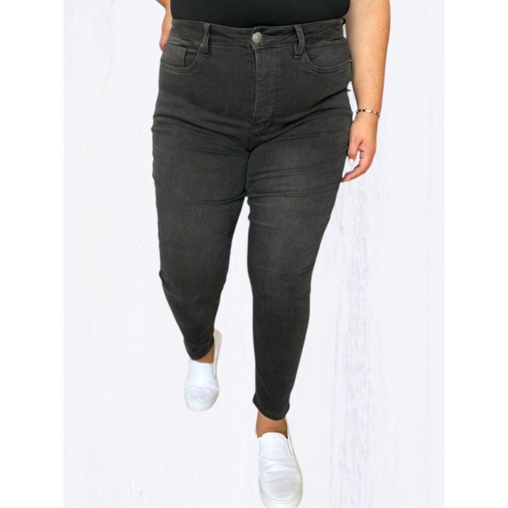 Black Wash Plus High Rise Tummy Control Skinny Jeans Stretch Sculpting Jegging - Picture 14 of 16